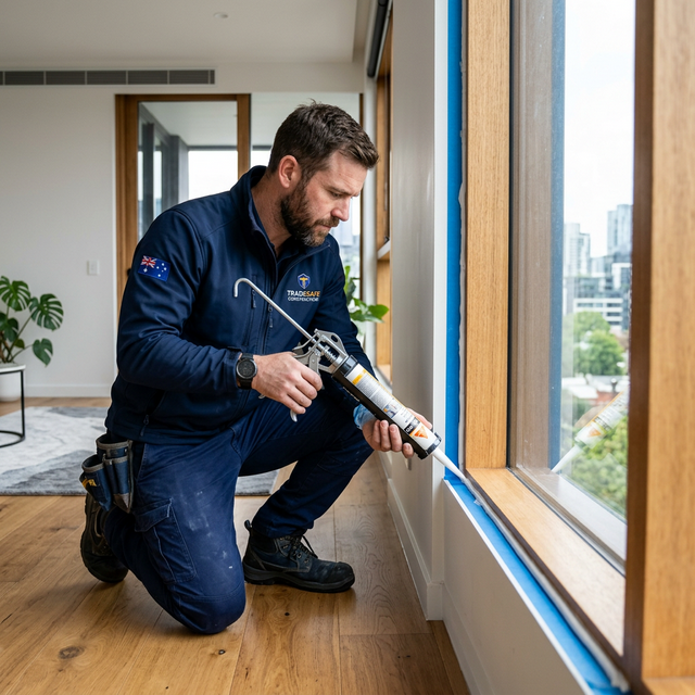 Hills District renovation window caulking in progress